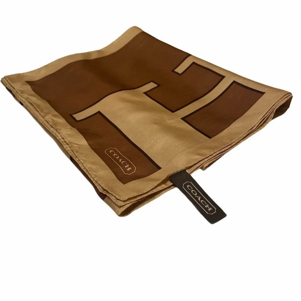Vintage Coach Signature Logo Scarf Brown And Tan